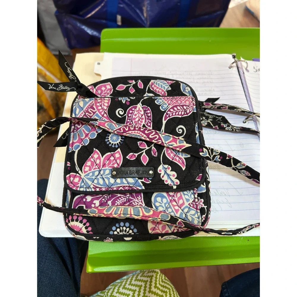 Vera Bradley Black Floral Crossbody Bag Purse Small Travel‎ Organizer